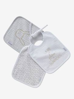 De 3 slabbetjes met lintjes van katoengaas - vertbaudet enfant Verzorging-Baby eet en drinkt-De 3 slabbetjes met lintjes van katoengaas