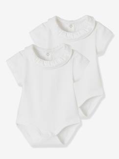 Set van 2 rompers voor baby met sierkraag en lange mouwen - vertbaudet enfant Baby-Set van 2 rompers voor baby met sierkraag en lange mouwen