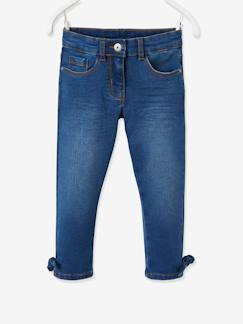 Driekwartsbroek van denim met strik voor meisjes - vertbaudet enfant Meisje-Driekwartsbroek van denim met strik voor meisjes