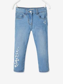 Driekwartsbroek van denim met geborduurde bloemen voor meisjes - vertbaudet enfant Meisje-Driekwartsbroek van denim met geborduurde bloemen voor meisjes
