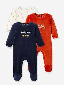 Set van 3 fluwelen babypyjama's - vertbaudet enfant Baby-Set van 3 fluwelen babypyjama's