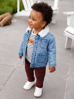 Gevoerde denim jas met baby sherpa kraag - vertbaudet enfant Baby-Gevoerde denim jas met baby sherpa kraag