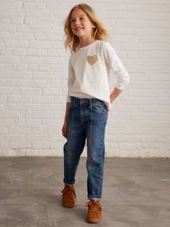 Meisjesjeans "Mom fit" met duidelijke uitsnijdingen - vertbaudet enfant Meisje-Meisjesjeans "Mom fit" met duidelijke uitsnijdingen