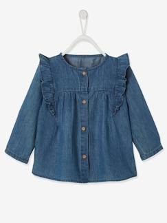 Babybloesje met ruches in licht denim - vertbaudet enfant Baby-Babybloesje met ruches in licht denim