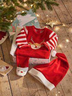 Kerstcadeauset voor baby met fluwelen pyjamapakje + mutsje - vertbaudet enfant Baby-Pyjama, surpyjama-Kerstcadeauset voor baby met fluwelen pyjamapakje + mutsje