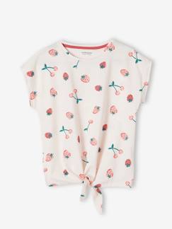 Gestreept T-shirt voor meisjes met sierstrik - vertbaudet enfant Meisje-Gestreept T-shirt voor meisjes met sierstrik