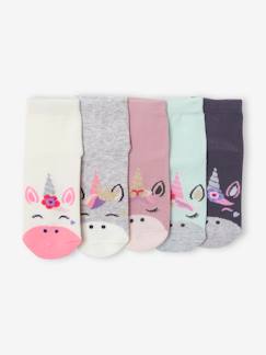 Set van 5 paar Eenhoorn sokken Oeko-Tex® - vertbaudet enfant Meisje-Set van 5 paar Eenhoorn sokken Oeko-Tex®