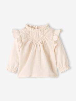 Blabybouse met ruches in gevlamde stof - vertbaudet enfant Baby-Overhemd, blouse-Blabybouse met ruches in gevlamde stof