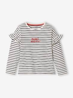 Meisjes-T-shirt met opschrift en ruches aan de mouwen - vertbaudet enfant Meisje-Meisjes-T-shirt met opschrift en ruches aan de mouwen
