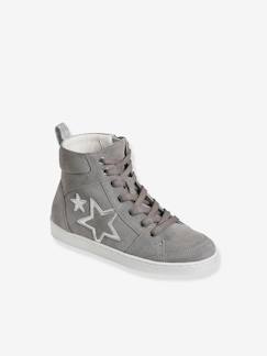 Halfhoge leren meisjessneakers met vetersluiting en ritssluiting - vertbaudet enfant Schoenen-Meisje shoenen 23-38-Sneakers, gympen-Halfhoge leren meisjessneakers met vetersluiting en ritssluiting