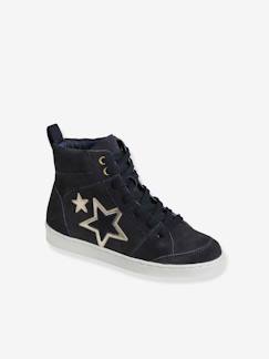 Halfhoge leren meisjessneakers met vetersluiting en ritssluiting - vertbaudet enfant Schoenen-Meisje shoenen 23-38-Sneakers, gympen-Halfhoge leren meisjessneakers met vetersluiting en ritssluiting
