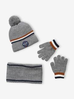 Set muts + snood + handschoenen voor jongens van geribbeld tricot - vertbaudet enfant Jongens-Accessoires-Muts, sjaal, handschoenen-Set muts + snood + handschoenen voor jongens van geribbeld tricot