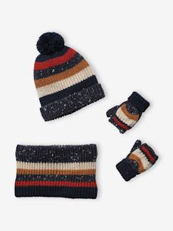Gestreepte set van muts + snood + handschoenen voor jongens - vertbaudet enfant Jongens-Accessoires-Muts, sjaal, handschoenen-Gestreepte set van muts + snood + handschoenen voor jongens