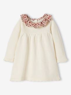 Gebreide babyjurk met gebloemde kraag - vertbaudet enfant Baby-Rok, jurk-Gebreide babyjurk met gebloemde kraag