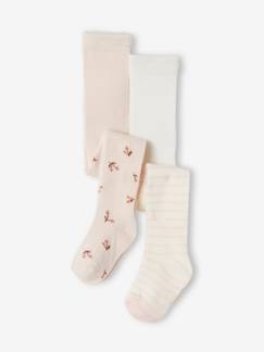 Set met 2 paar maillots in tricot voor baby strepen/bloemen - vertbaudet enfant Baby-Set met 2 paar maillots in tricot voor baby strepen/bloemen