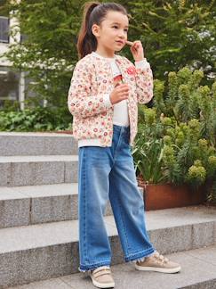 Jeans met hoge taille en wijde pijpen, met rafels aan de onderkant - vertbaudet enfant Meisje-Jeans met hoge taille en wijde pijpen, met rafels aan de onderkant