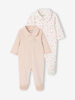 Set van 2 fluwelen slaappakjes voor meisjes - vertbaudet enfant Baby-Set van 2 fluwelen slaappakjes voor meisjes