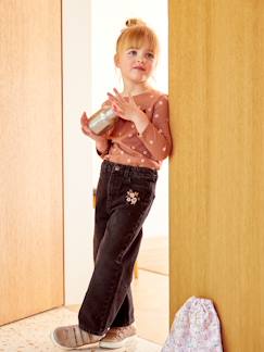 Wijde meisjesjeans met bloemenborduurwerk - vertbaudet enfant Meisje-Wijde meisjesjeans met bloemenborduurwerk