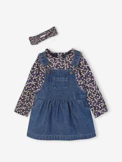 Driedelige babyset: overgooier van denim, T-shirt en haarband - vertbaudet enfant Baby-Driedelige babyset: overgooier van denim, T-shirt en haarband