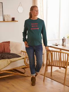 Fleece sweatshirt met tekst over zwangerschap en borstvoeding - vertbaudet enfant Zwangerschapskleding-Fleece sweatshirt met tekst over zwangerschap en borstvoeding