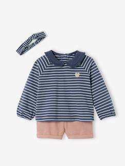 3-delige babyset fluwelen short, shirt en haarband - vertbaudet enfant Baby-Babyset-3-delige babyset fluwelen short, shirt en haarband