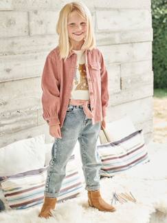 Meisje-Jean-Jeans "mom fit" met riem van katoengaas voor meisjes
