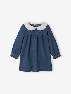 Denim babyjurk met geborduurde kraag van voile - vertbaudet enfant Baby-Denim babyjurk met geborduurde kraag van voile