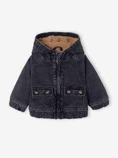 Vest met capuchon van denim gevoerd met sherpa baby - vertbaudet enfant Baby-Vest met capuchon van denim gevoerd met sherpa baby