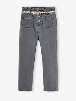 Paperbag meisjesjeans met een gevlochten riem - vertbaudet enfant Meisje-Paperbag meisjesjeans met een gevlochten riem