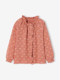 Personaliseerbare overhemd met ruches van katoengaas voor meisjes met bloemenprint - vertbaudet enfant -Personaliseerbare overhemd met ruches van katoengaas voor meisjes met bloemenprint