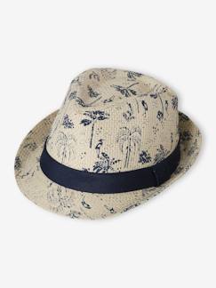 Bedrukte panamahoed in stro-look voor jongens - vertbaudet enfant Jongens-Accessoires-Muts, sjaal, handschoenen-Bedrukte panamahoed in stro-look voor jongens