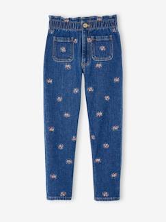 Paperbag meisjesjeans met geborduurde bloemen - vertbaudet enfant Meisje-Paperbag meisjesjeans met geborduurde bloemen
