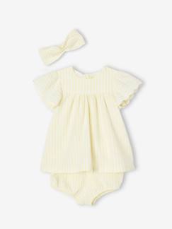 Driedelige set voor baby: jurk + bloomer + haarband - vertbaudet enfant -Driedelige set voor baby: jurk + bloomer + haarband