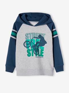 Sweater met capuchon, grafische animaties en raglanmouwen - vertbaudet enfant Jongens-Trui, vest, sweater-Sweater-Sweater met capuchon, grafische animaties en raglanmouwen