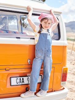 Meisjessalopette in jeansstof met geborduurde bloemen - vertbaudet enfant Meisje-Meisjessalopette in jeansstof met geborduurde bloemen