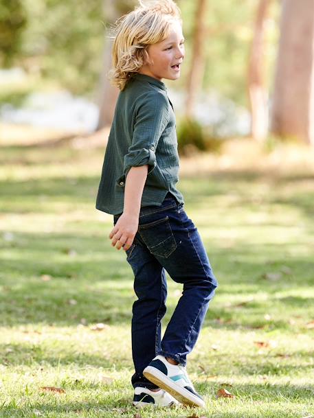 Rechte jeans voor jongens MorphologiK 'waterless' met heupomtrek SMALL RUW DENIM+STONE - vertbaudet enfant 