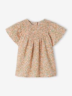 Babyblouse met gesmokte hals, korte mouwen - vertbaudet enfant Baby-Overhemd, blouse-Babyblouse met gesmokte hals, korte mouwen