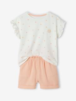 Set voor meisjes T-shirt en short van katoengaas - vertbaudet enfant Meisje-Short-Set voor meisjes T-shirt en short van katoengaas