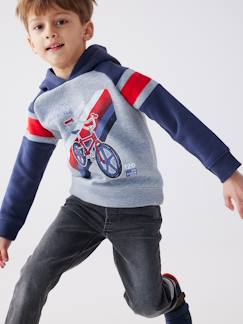Jongenssweater met capuchon, grafisch motief en raglanmouwen - vertbaudet enfant Jongens-Trui, vest, sweater-Sweater-Jongenssweater met capuchon, grafisch motief en raglanmouwen