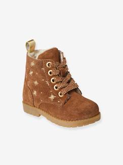 Gevoerde leren babylaarzen met veters en rits - vertbaudet enfant Schoenen-Baby schoenen 17-26-Loopt meisje 19-26-Boots, laarsjes en laarzen-Gevoerde leren babylaarzen met veters en rits