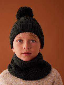 Jongensset met muts + snood + wanten/handschoenen van kabelbreiwerk - vertbaudet enfant Jongens-Accessoires-Muts, sjaal, handschoenen-Jongensset met muts + snood + wanten/handschoenen van kabelbreiwerk