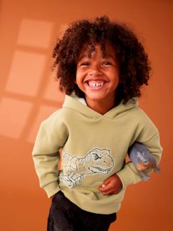 Jongenssweater met dinomotief en sherpagevoerde capuchon - vertbaudet enfant Jongens-Trui, vest, sweater-Sweater-Jongenssweater met dinomotief en sherpagevoerde capuchon