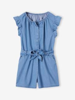 Lichte denim jumpsuit met ruche mouwen voor meisjes - vertbaudet enfant Meisje-Lichte denim jumpsuit met ruche mouwen voor meisjes
