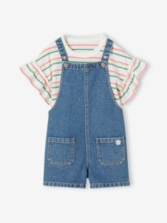 Denim meisjesset met T-shirt + tuinbroek - vertbaudet enfant Meisje-Denim meisjesset met T-shirt + tuinbroek