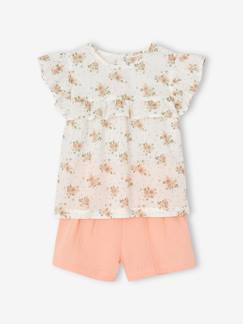 Feestelijk setje voor meisjes blouse met ruches en short van katoengaas - vertbaudet enfant Meisje-Short-Feestelijk setje voor meisjes blouse met ruches en short van katoengaas