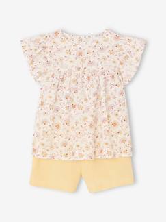 Set blouse met bloemen en short van katoengaas voor meisjes - vertbaudet enfant Meisje-Short-Set blouse met bloemen en short van katoengaas voor meisjes