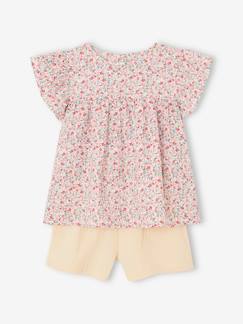 Set blouse met bloemen en short van katoengaas voor meisjes - vertbaudet enfant Meisje-Short-Set blouse met bloemen en short van katoengaas voor meisjes