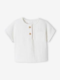 Babyshirt met Tunesische hals van katoengaas, aanpasbaar - vertbaudet enfant Baby-Overhemd, blouse-Babyshirt met Tunesische hals van katoengaas, aanpasbaar