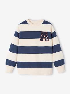Groot gestreept jongenssweatshirt met badge in bouclé - vertbaudet enfant Jongens-Trui, vest, sweater-Sweater-Groot gestreept jongenssweatshirt met badge in bouclé
