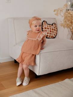Geborduurde set baby: blouse + short + hoofdband van katoengaas - vertbaudet enfant Baby-Babyset-Geborduurde set baby: blouse + short + hoofdband van katoengaas